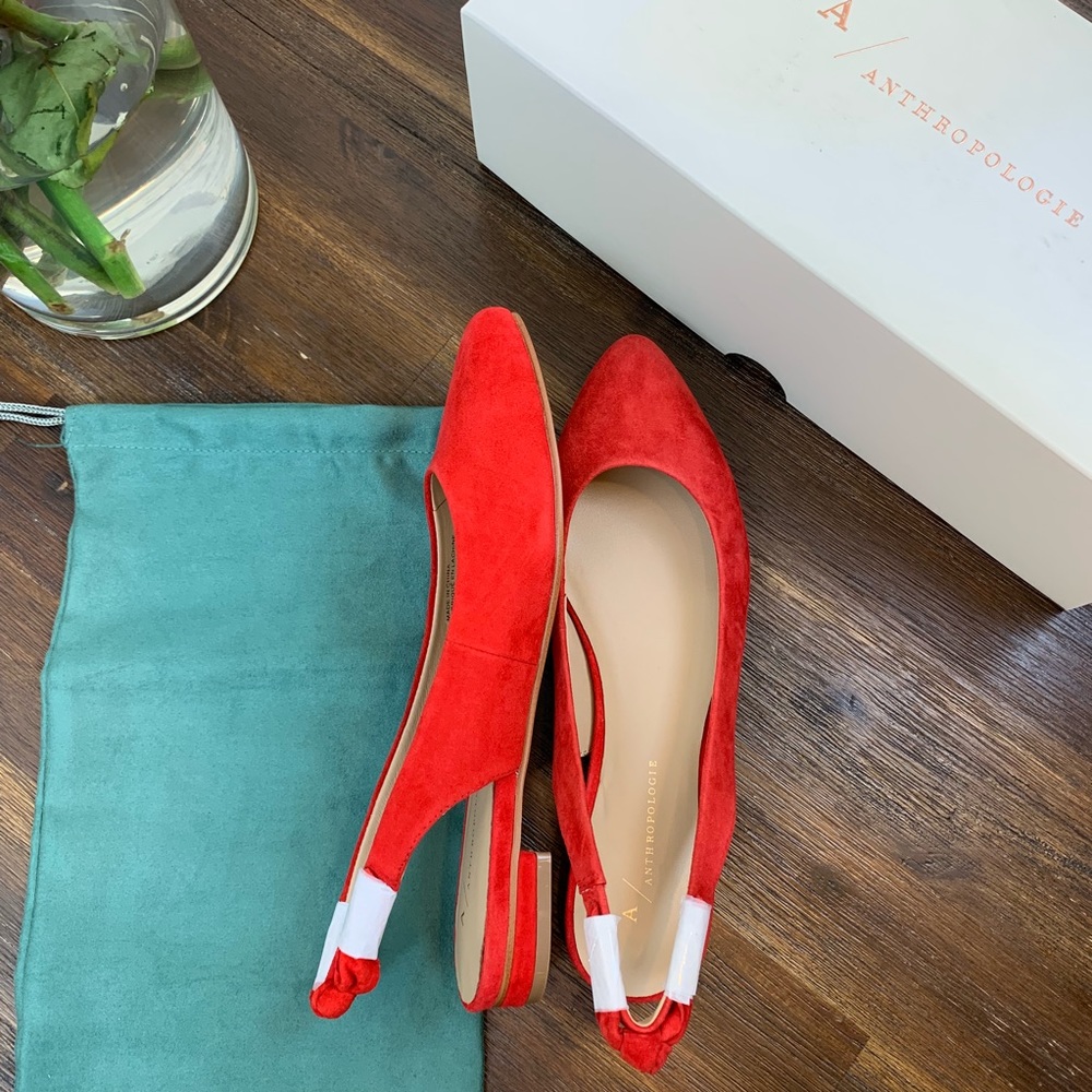 Anthropologie Bow-tied Slingback Flats in Red - Picture 4 of 7